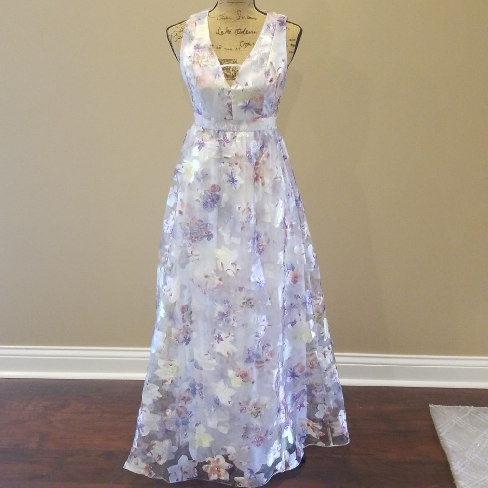 BCBGeneration sheer floral full dress formal prom